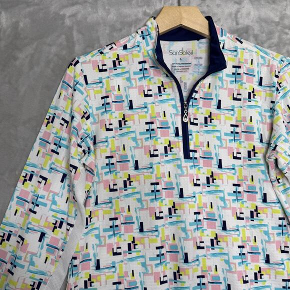 SanSoleil Pullover Womens Large UV 50+ Cooling Long Sleeve Zip Geometric Golf - Picture 3 of 11